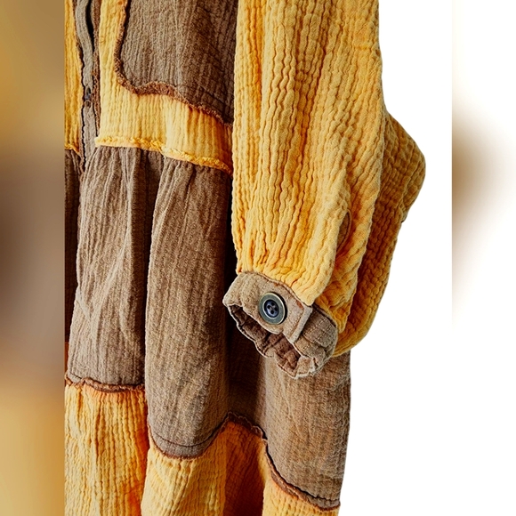 POL Golden yellow cotton mini dress, button down, frayed hem, oversized, M - Picture 3 of 7